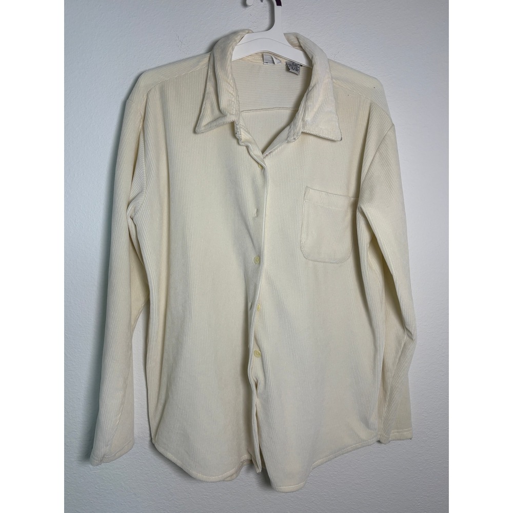Sostanza Cream Ribbed Corduroy Button Down Shirt Womens Medium Long Sleeve Ivory